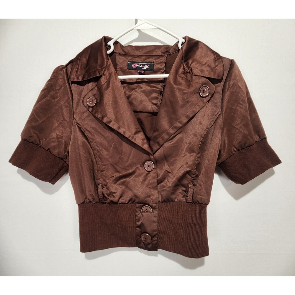 C Magic Women's‎ Y2K Button-Up Girly Crop Jacket Brown Size L